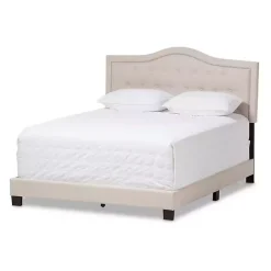 Mary Beige Button Tufted King Bed Frame