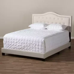 Mary Beige Button Tufted King Bed Frame