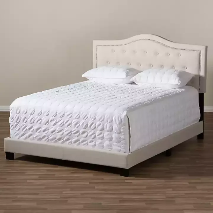 Mary Beige Button Tufted King Bed Frame