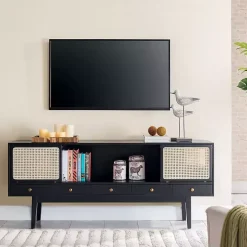 Matilda Midcentury Woven Cane Media Cabinet