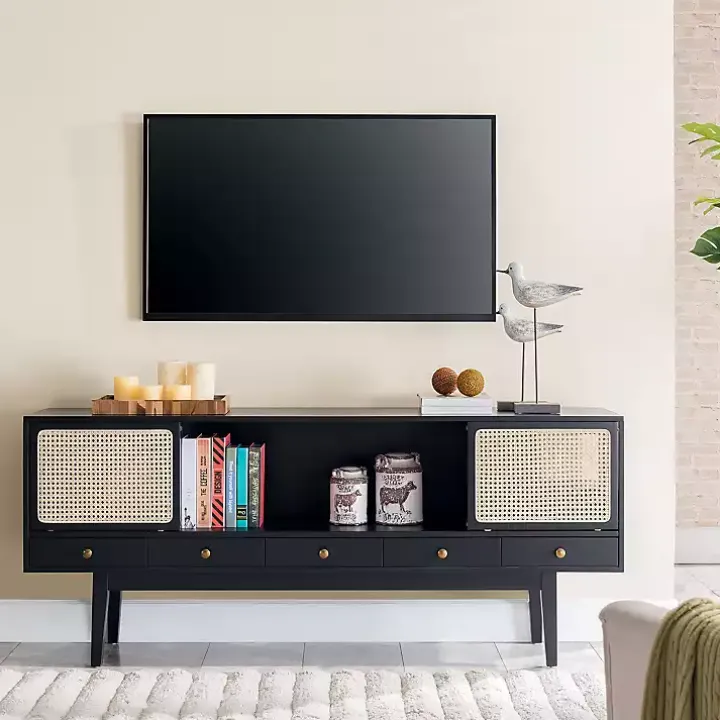 Matilda Midcentury Woven Cane Media Cabinet