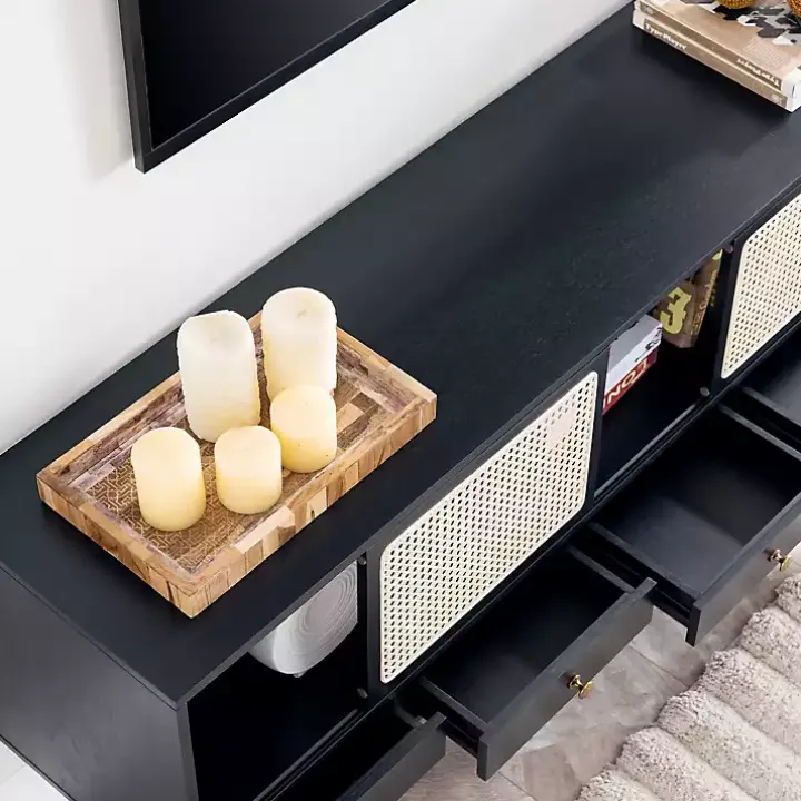 Matilda Midcentury Woven Cane Media Cabinet