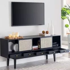 Matilda Midcentury Woven Cane Media Cabinet
