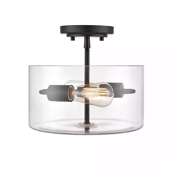 Matte Black Drum Semi-Flush Mount Light