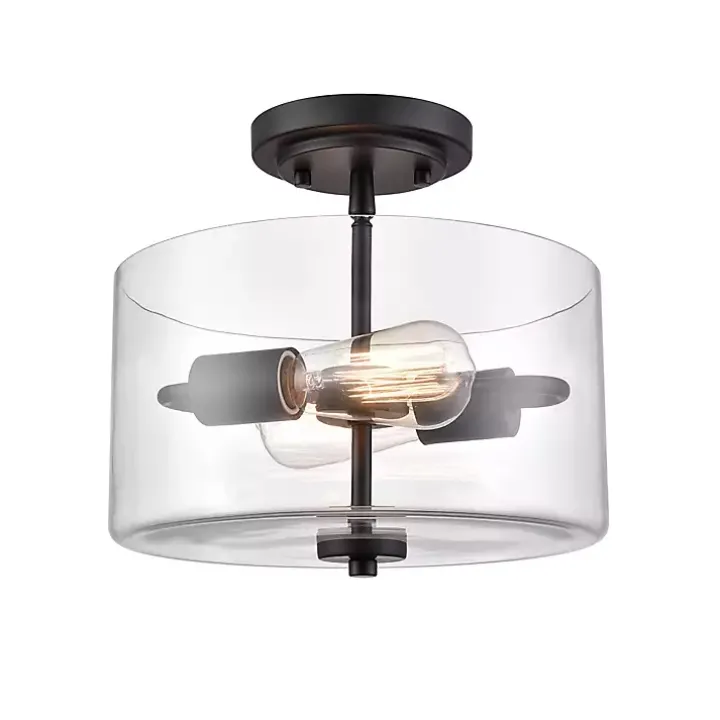 Matte Black Drum Semi-Flush Mount Light