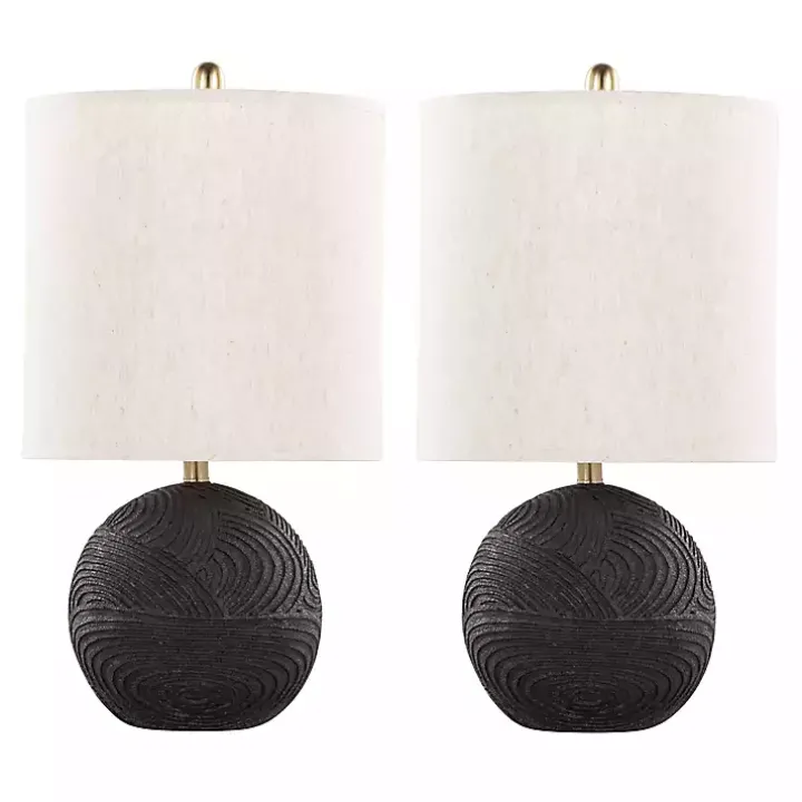 Matte Black Round Kona Table Lamps, Set of 2
