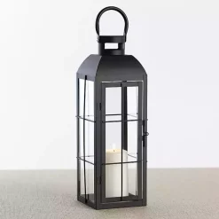 Matte Black Window Pane Lantern, 17 in.