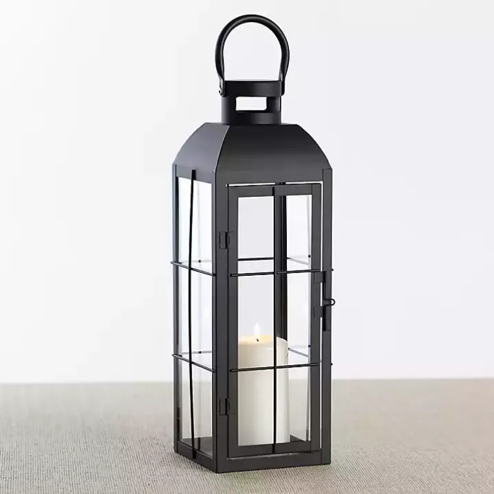 Matte Black Window Pane Lantern, 17 in.