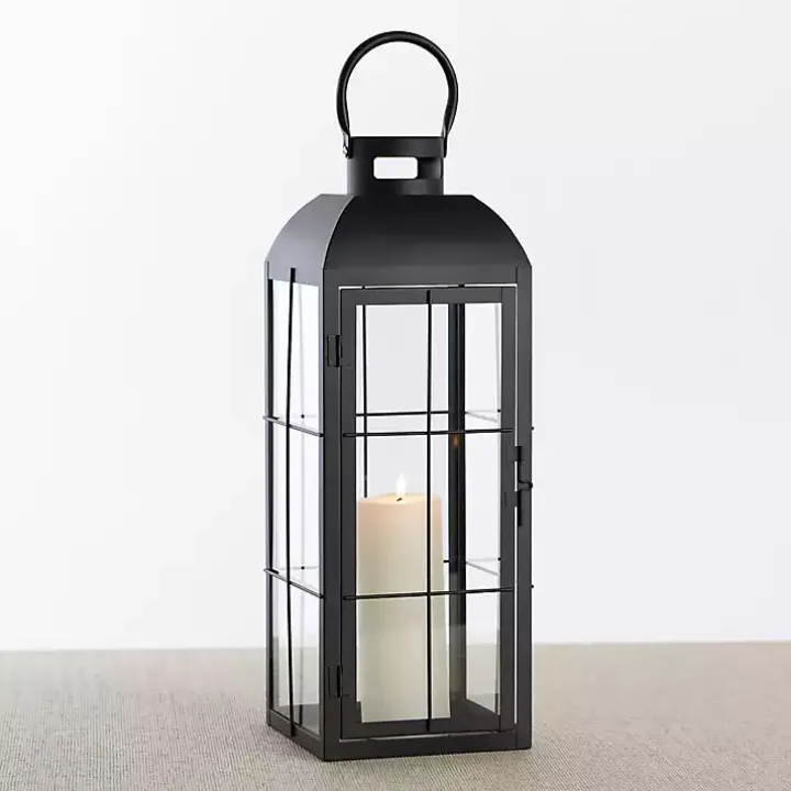 Matte Black Window Pane Lantern, 24 in.