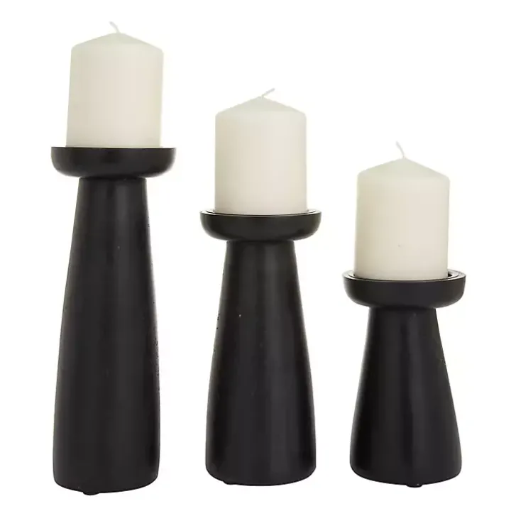 Matte Black Wood T-Shape Candle Holders, Set of 3