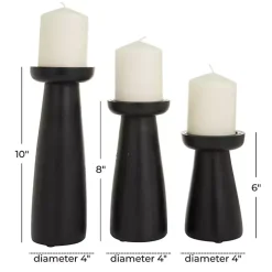 Matte Black Wood T-Shape Candle Holders, Set of 3