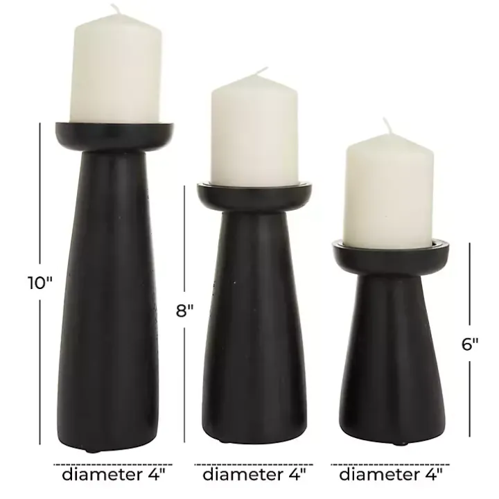 Matte Black Wood T-Shape Candle Holders, Set of 3