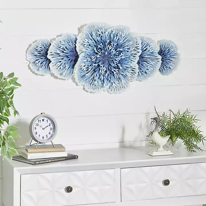 Matte Blue and White Flowers Metal Wall Plaque