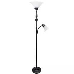 Matte Bronze and White Reading Arm Torchiere