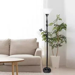 Matte Bronze and White Reading Arm Torchiere