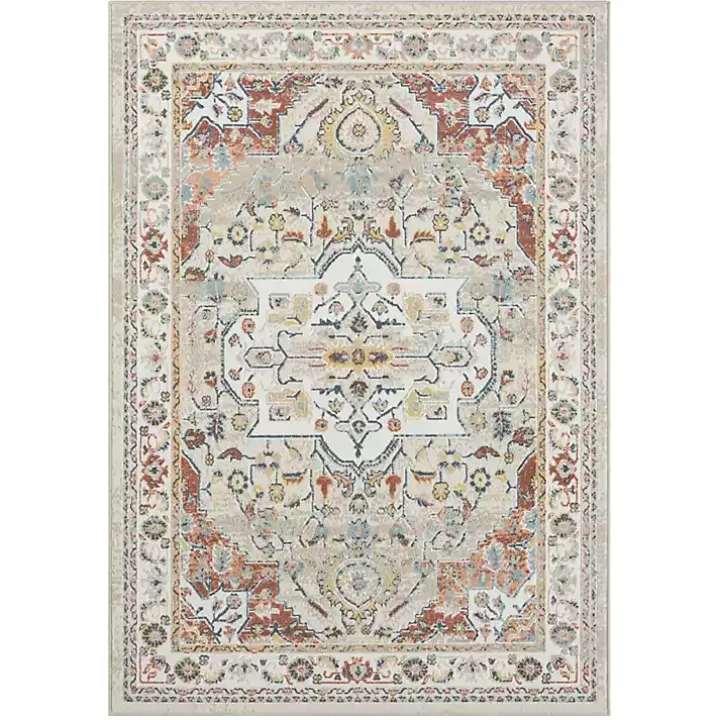 Medallion Ivory Rust Area Rug, 5x7