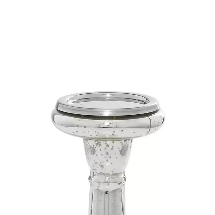 Mercury Glass Silver Candle Holders, Set of 3