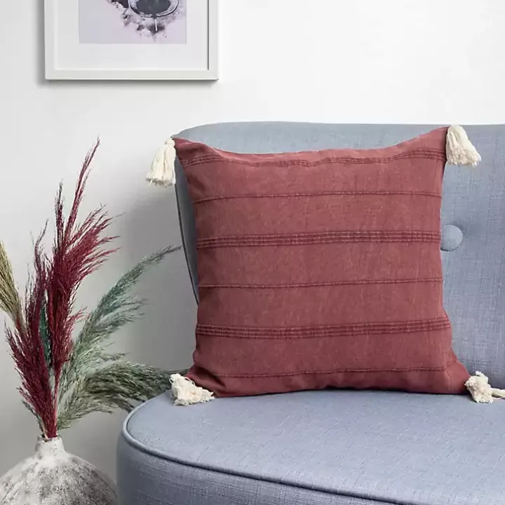 Merlot Striped Organic Cotton Throw Pillow