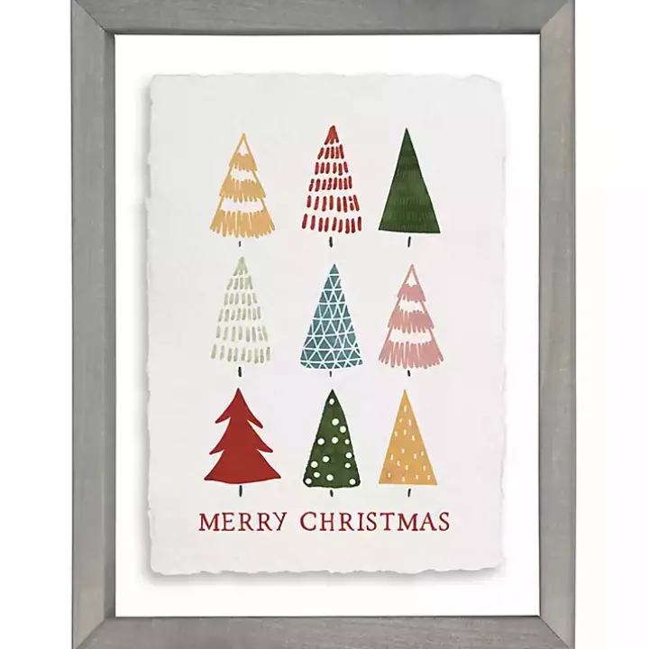 Merry Christmas Colorful Trees Framed Art Print
