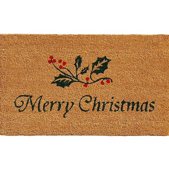 Merry Christmas Holly Sprig Doormat