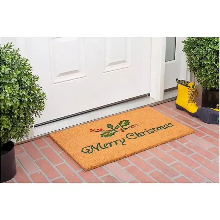 Merry Christmas Holly Sprig Doormat