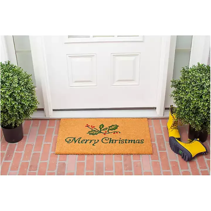 Merry Christmas Holly Sprig Doormat