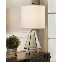 Metal and Seeded Glass Cage Table Lamp