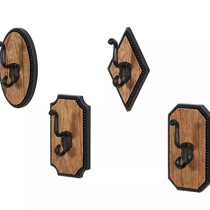 Metal and Wood Beaded Wall Hooks, Set of 4
