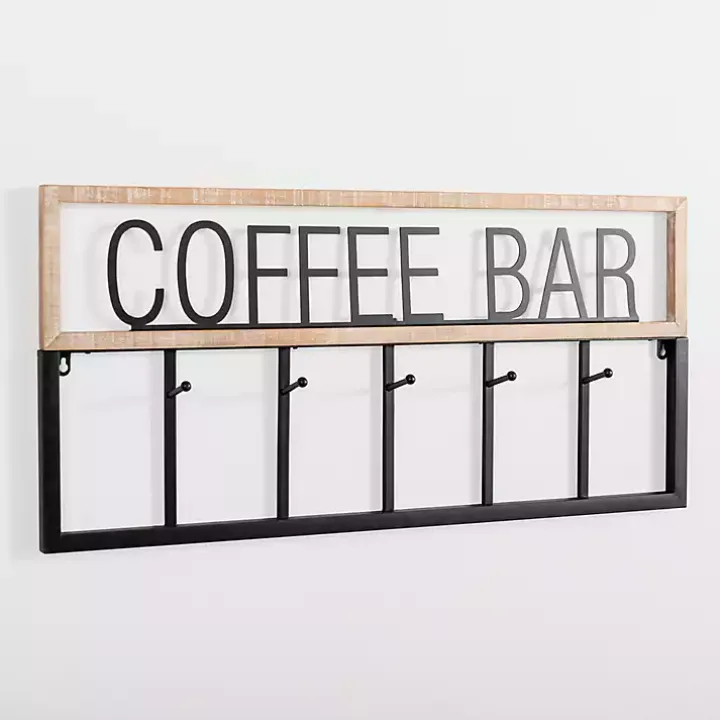 Metal and Wood Coffee Bar Wall Hooks