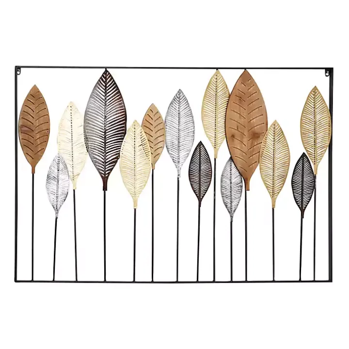 Metal and Wood Leaf Stems Wall Plaque