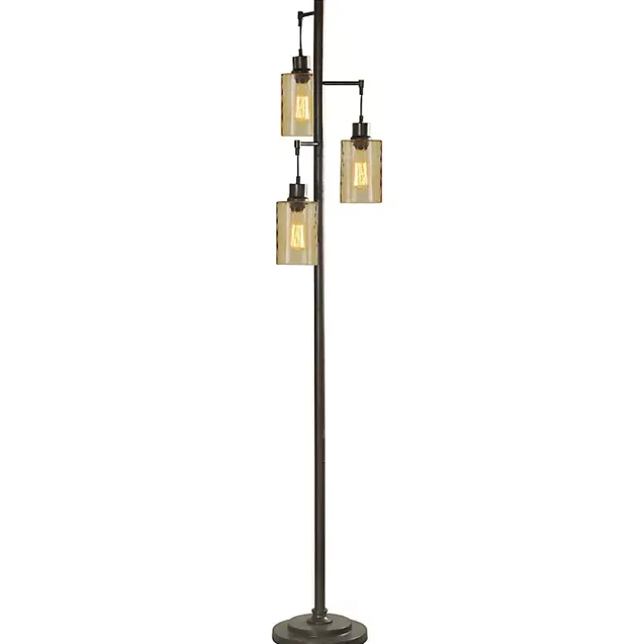 Metal Robert Floor Lamp with Amber Glass Pendants