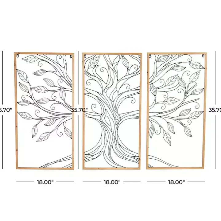 Metal Wire Tree Panel Wall Plaques, Set of 3