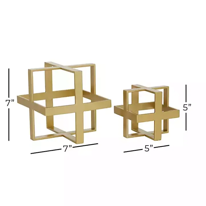 Metallic Gold Cube Sculptures, Set of 2