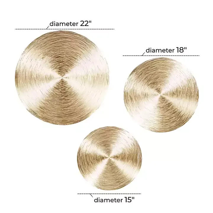 Metallic Gold Plates Wall Sculptures, Set of 3