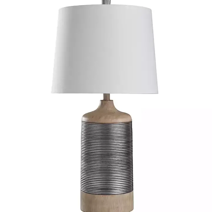 Metallic Silver Banded Table Lamp