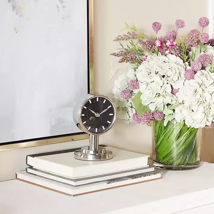 Metallic Silver Steel Beveled Base Tabletop Clock