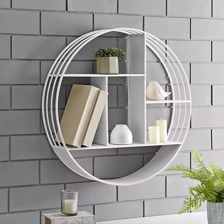 Metallic White Metal Circular Frame Wall Shelf