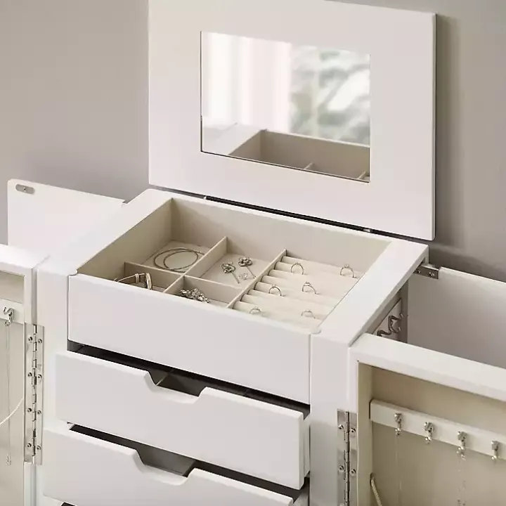 Mid-Century Modern White Jewelry Armoire