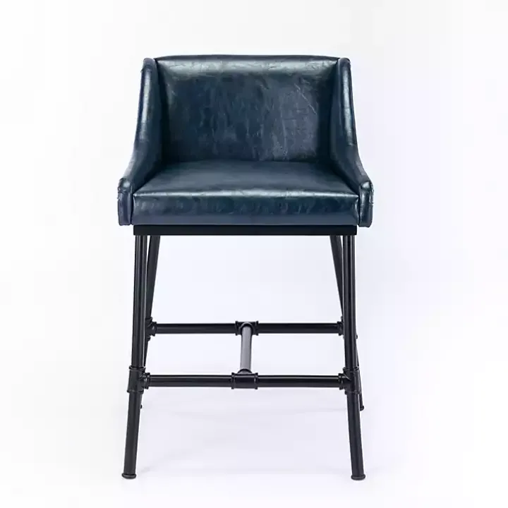 Midnight Blue Faux Leather Parlor Bar Stool