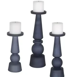 Midnight Blue Glass Pillar Holders, Set of 3