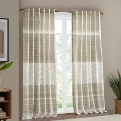 Mila Tan Horizontal Stripe Curtain Panel, 84 in.