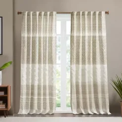 Mila Tan Horizontal Stripe Curtain Panel, 84 in.