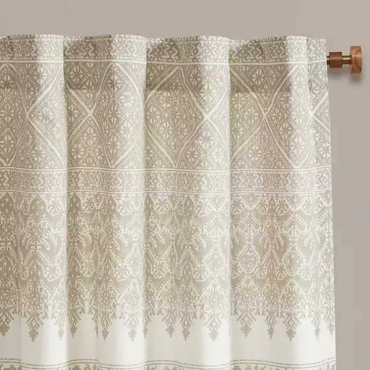 Mila Tan Horizontal Stripe Curtain Panel, 84 in.