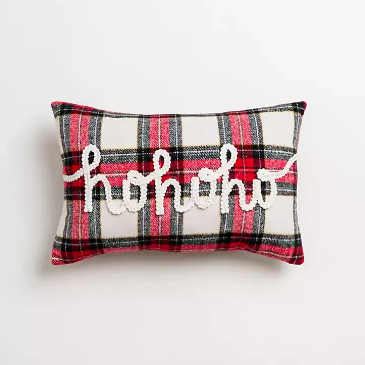 Mini Red Plaid Ho Ho Ho Christmas Pillow