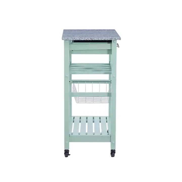 Mint Green Rolling Kitchen Cart with Granite Top
