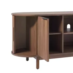 Mocha Brown Wood Reeded Oval TV Stand