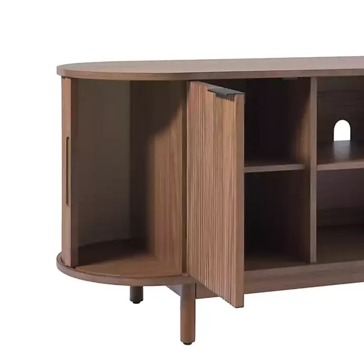 Mocha Brown Wood Reeded Oval TV Stand