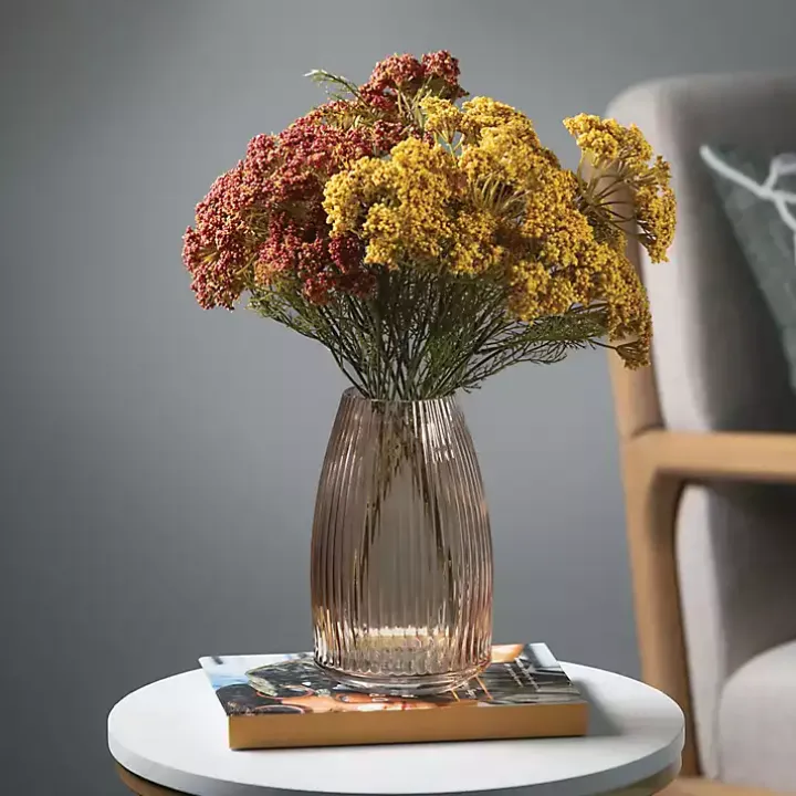 Modern Amber Ribbed Glass Vase