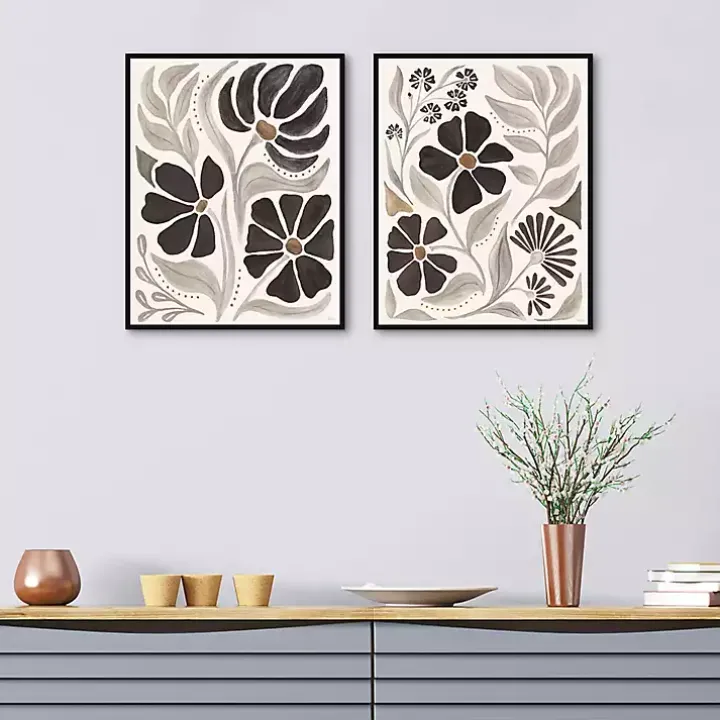 Modern Petals Framed Canvas Art Prints, Set of 2