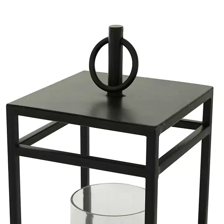 Modern Vintage Black Iron Framed Lantern, 18 in.